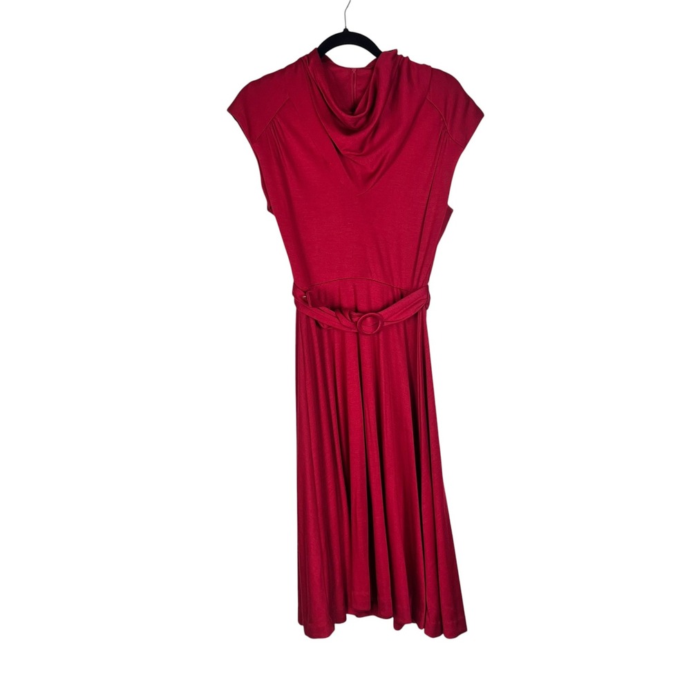 Vintage 1970s Jody of California Red Cowl Neck Belted Midi Dress 13-X Disco 5018